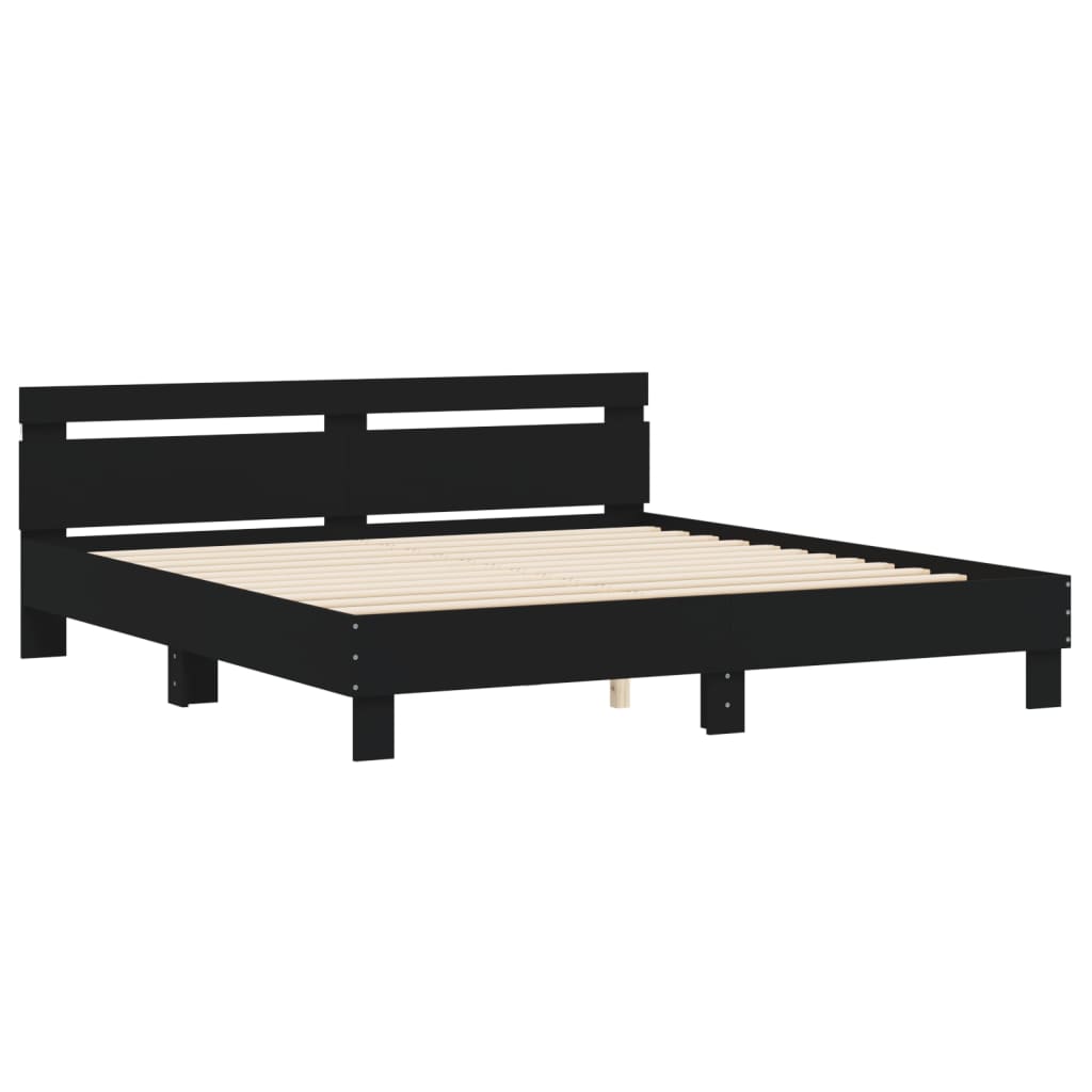 Bedframe met hoofdeinde en LED-verlichting zwart 160x200 cm is nu te koop bij PeponiXL, paradijselijk wonen!