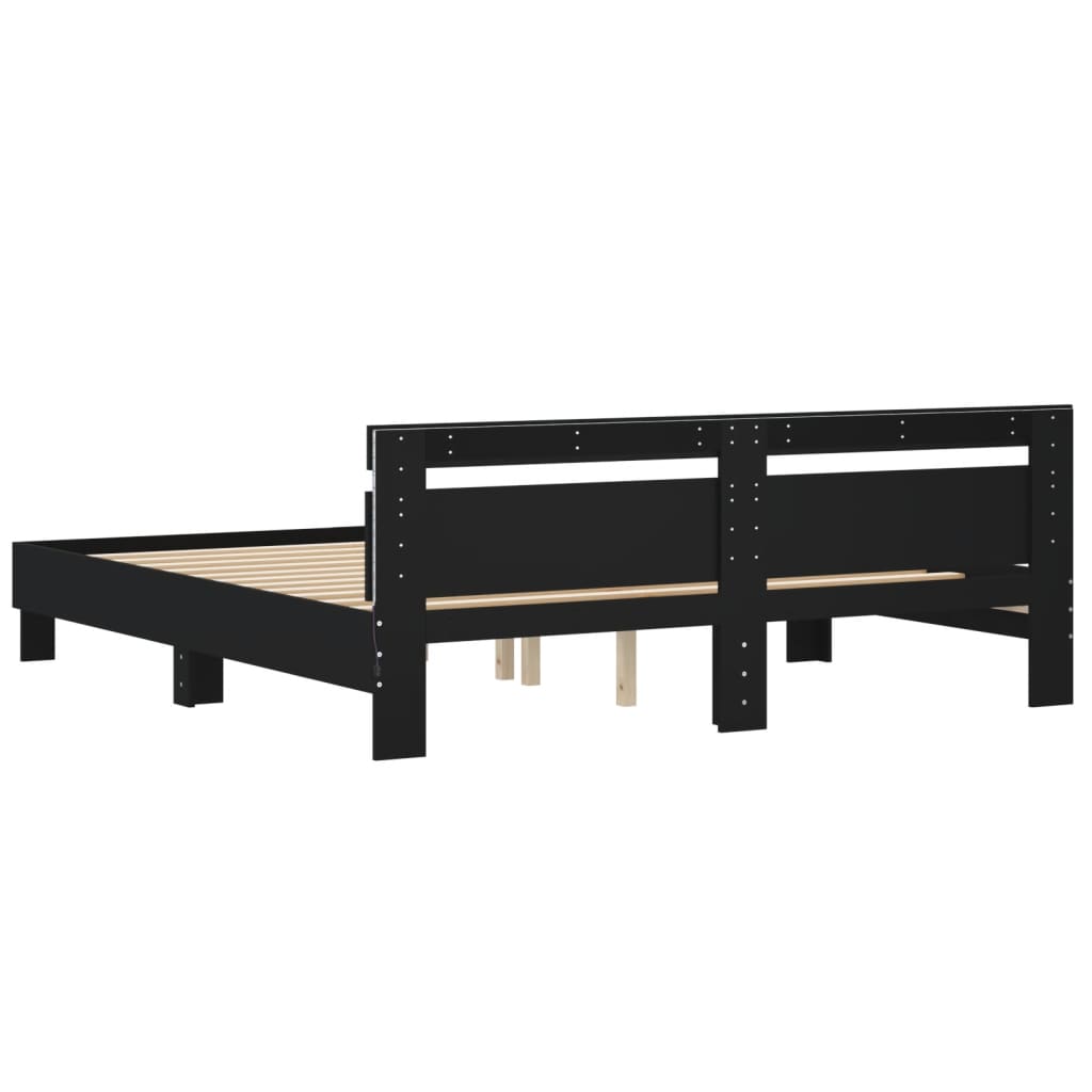 Bedframe met hoofdeinde en LED-verlichting zwart 160x200 cm is nu te koop bij PeponiXL, paradijselijk wonen!