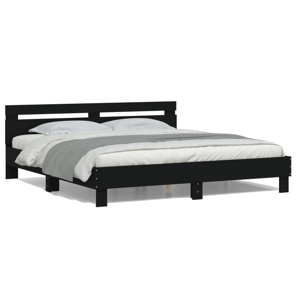 Bedframe met hoofdeinde en LED-verlichting zwart 160x200 cm is nu te koop bij PeponiXL, paradijselijk wonen!