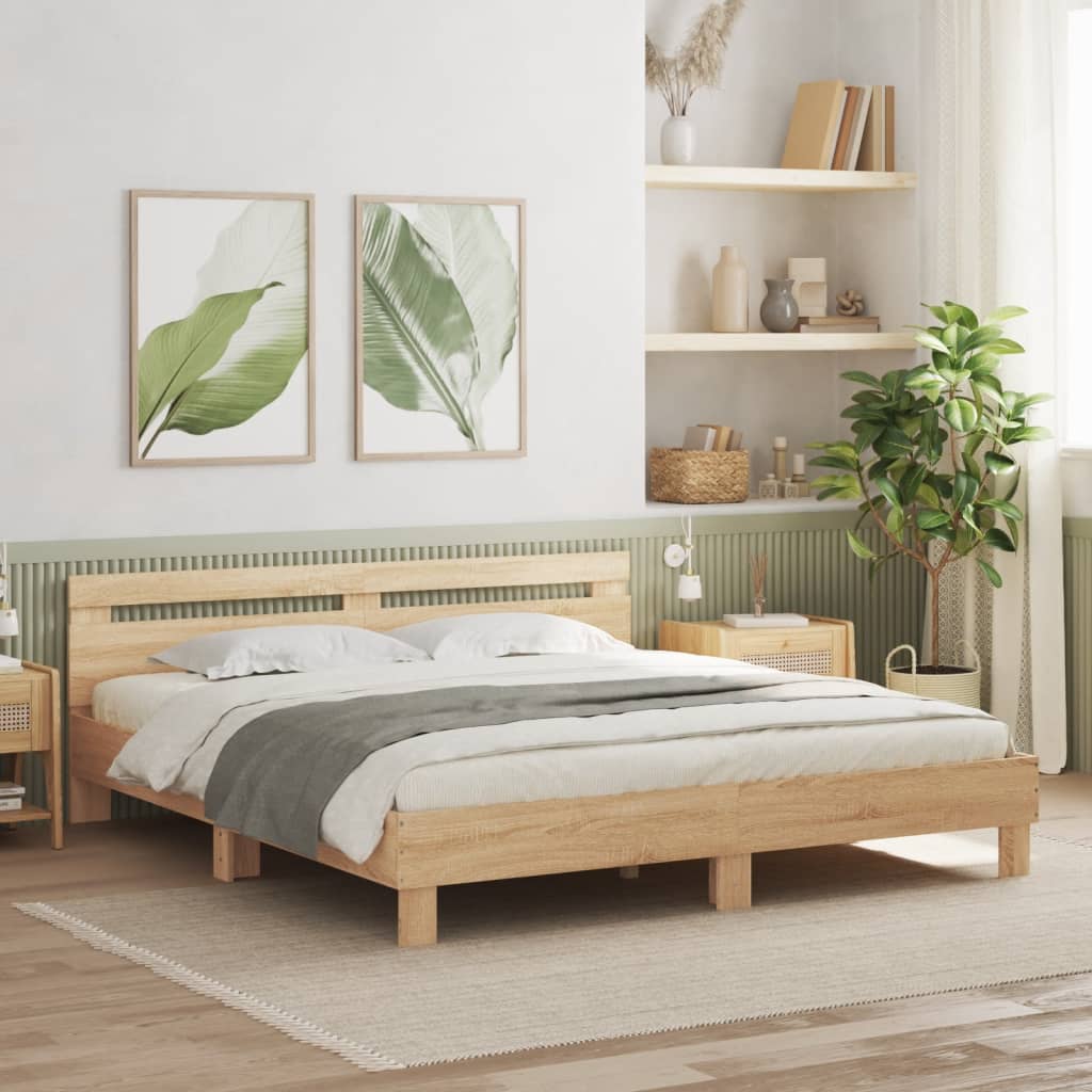 Bedframe met hoofdeinde en LED sonoma eikenkleurig 160x200 cm is nu te koop bij PeponiXL, paradijselijk wonen!
