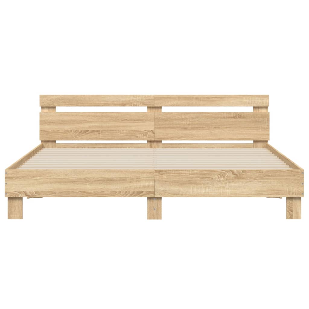 Bedframe met hoofdeinde en LED sonoma eikenkleurig 160x200 cm is nu te koop bij PeponiXL, paradijselijk wonen!