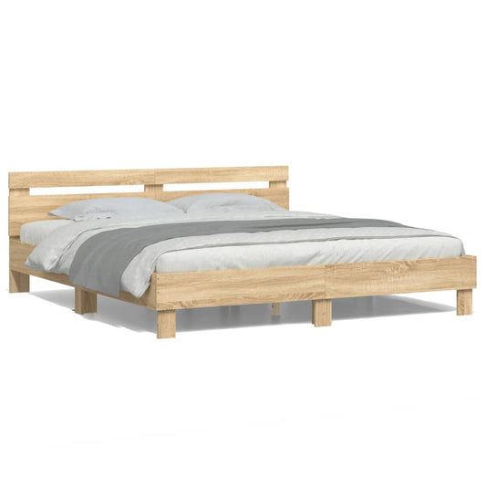 Bedframe met hoofdeinde en LED sonoma eikenkleurig 160x200 cm is nu te koop bij PeponiXL, paradijselijk wonen!