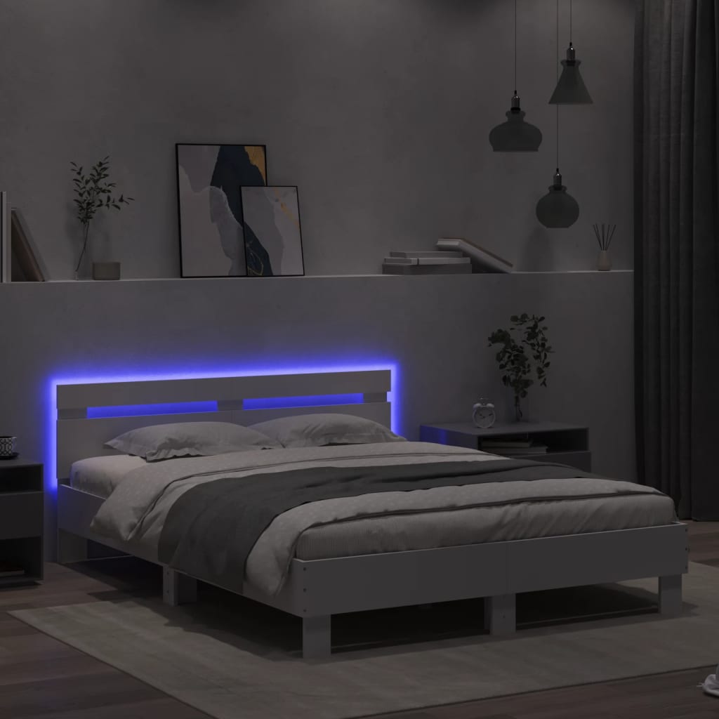 Bedframe met hoofdeinde en LED wit 140x200 cm is nu te koop bij PeponiXL, paradijselijk wonen!