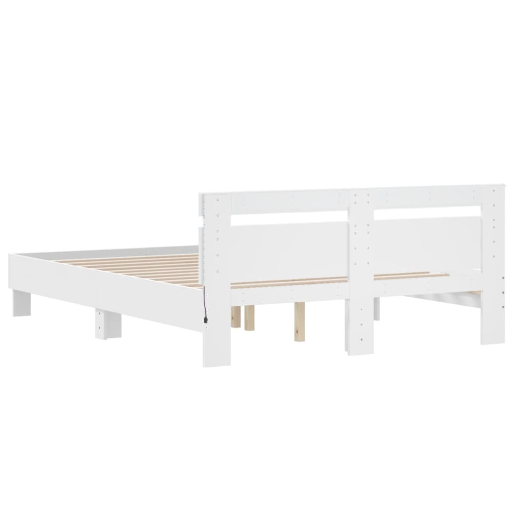 Bedframe met hoofdeinde en LED wit 140x200 cm is nu te koop bij PeponiXL, paradijselijk wonen!