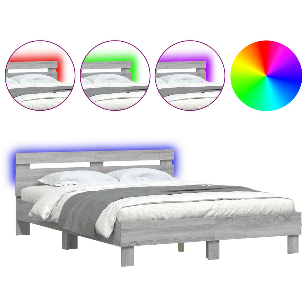 Bedframe met hoofdeinde en LED grijs sonoma eiken 140x200 cm is nu te koop bij PeponiXL, paradijselijk wonen!