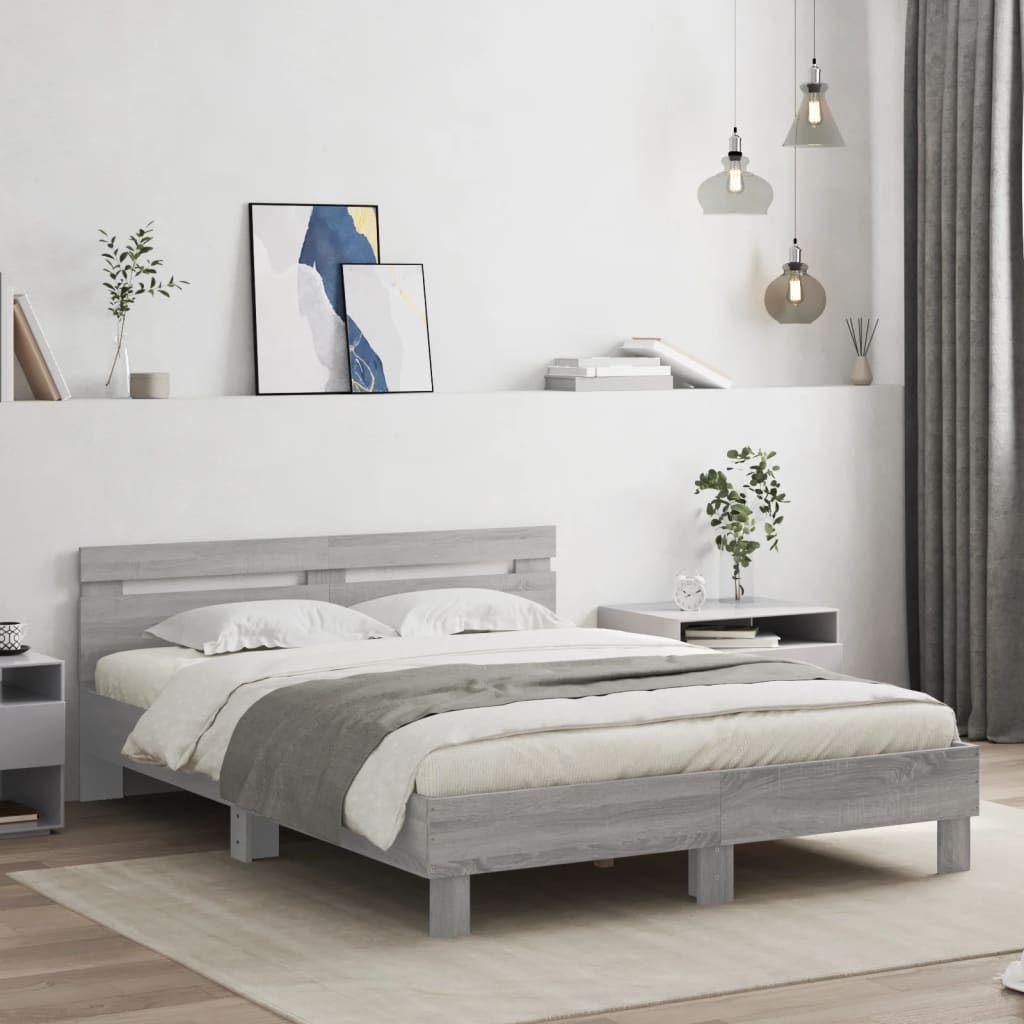 Bedframe met hoofdeinde en LED grijs sonoma eiken 140x200 cm is nu te koop bij PeponiXL, paradijselijk wonen!