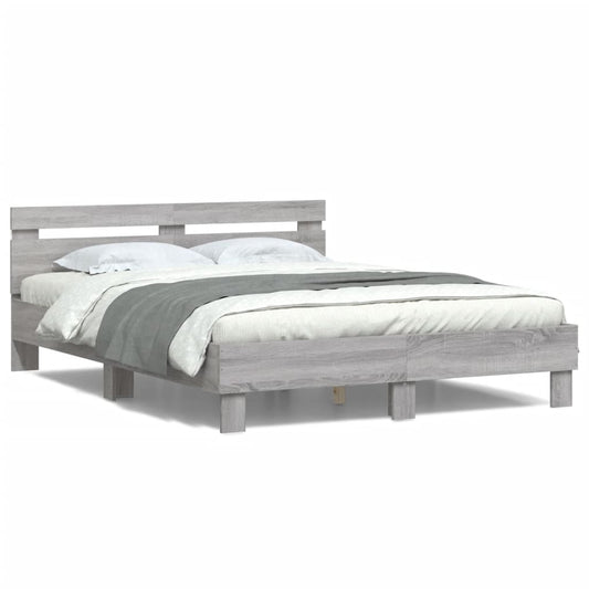 Bedframe met hoofdeinde en LED grijs sonoma eiken 140x200 cm is nu te koop bij PeponiXL, paradijselijk wonen!