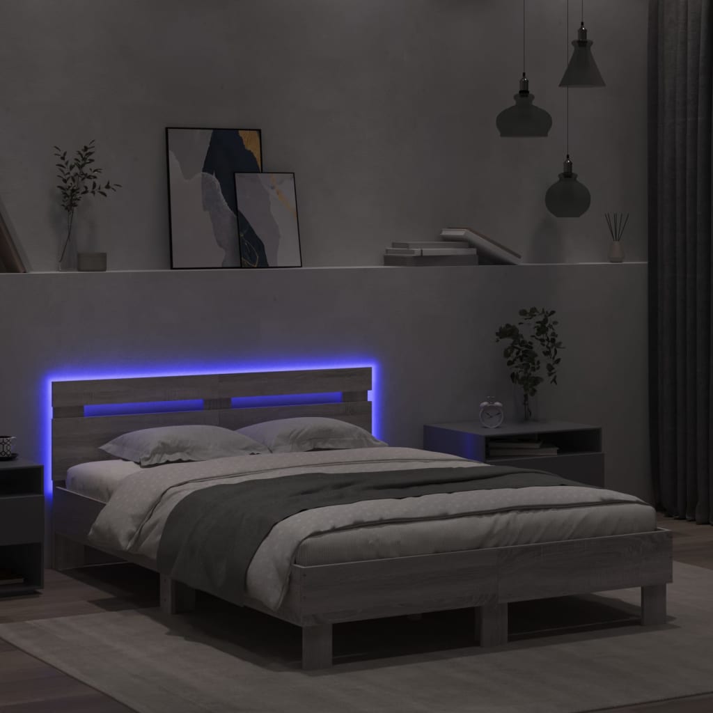 Bedframe met hoofdeinde en LED grijs sonoma eiken 120x200 cm is nu te koop bij PeponiXL, paradijselijk wonen!
