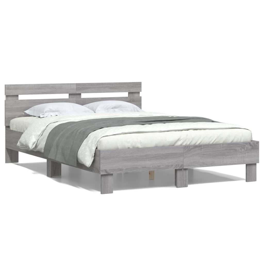 Bedframe met hoofdeinde en LED grijs sonoma eiken 120x200 cm is nu te koop bij PeponiXL, paradijselijk wonen!