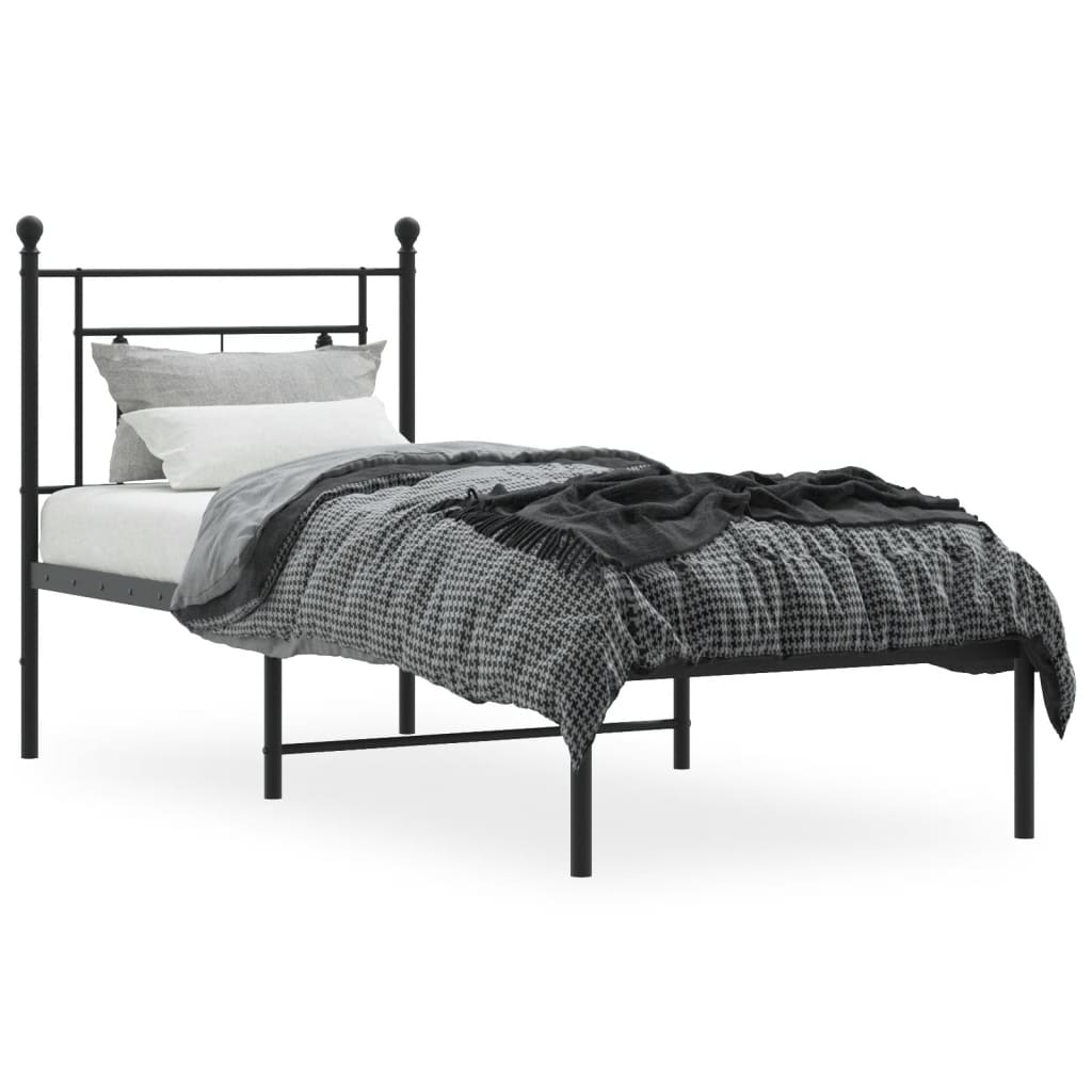 Bedframe met hoofdbord metaal zwart 75x190 cm is nu te koop bij PeponiXL, paradijselijk wonen!