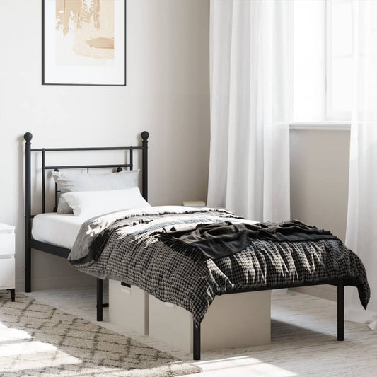Bedframe met hoofdbord metaal zwart 75x190 cm is nu te koop bij PeponiXL, paradijselijk wonen!