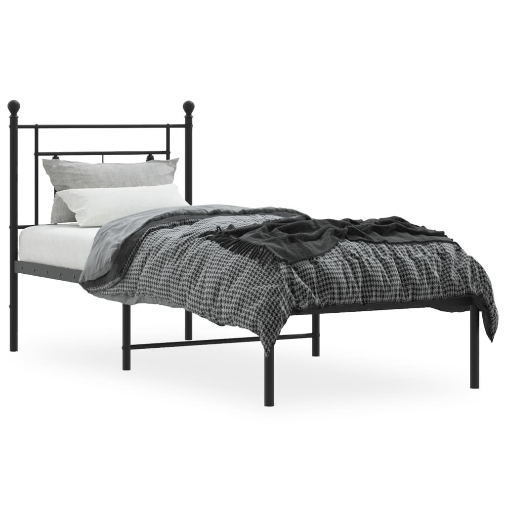 Bedframe met hoofdbord metaal zwart 80x200 cm is nu te koop bij PeponiXL, paradijselijk wonen!