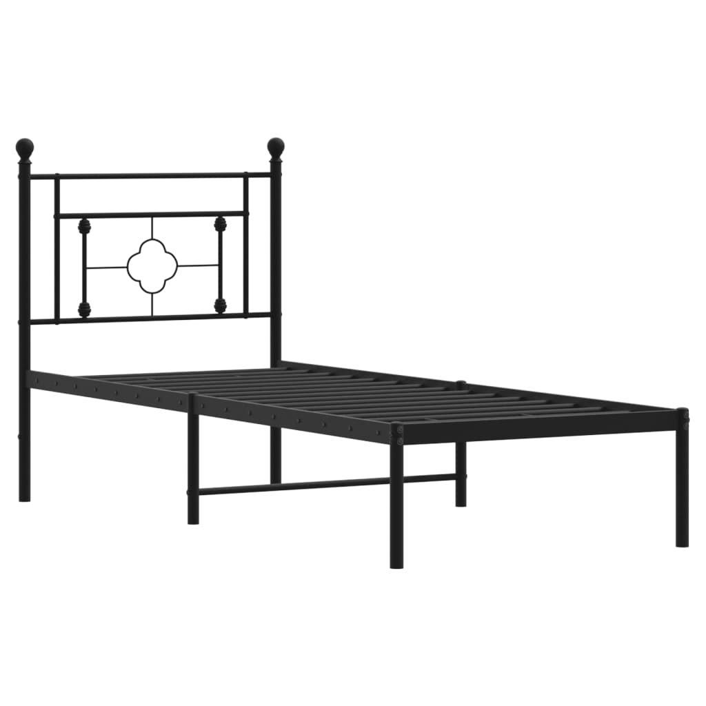 Bedframe met hoofdbord metaal zwart 80x200 cm is nu te koop bij PeponiXL, paradijselijk wonen!