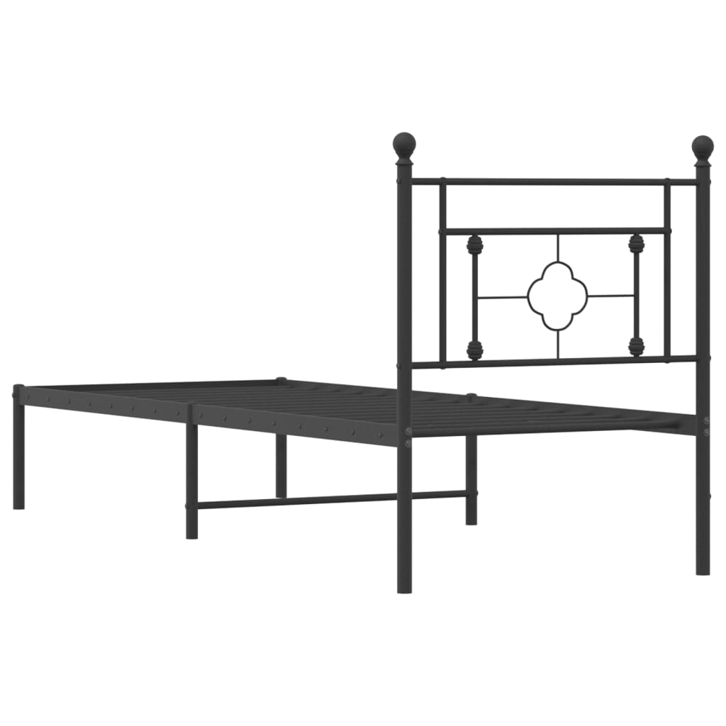 Bedframe met hoofdbord metaal zwart 80x200 cm is nu te koop bij PeponiXL, paradijselijk wonen!