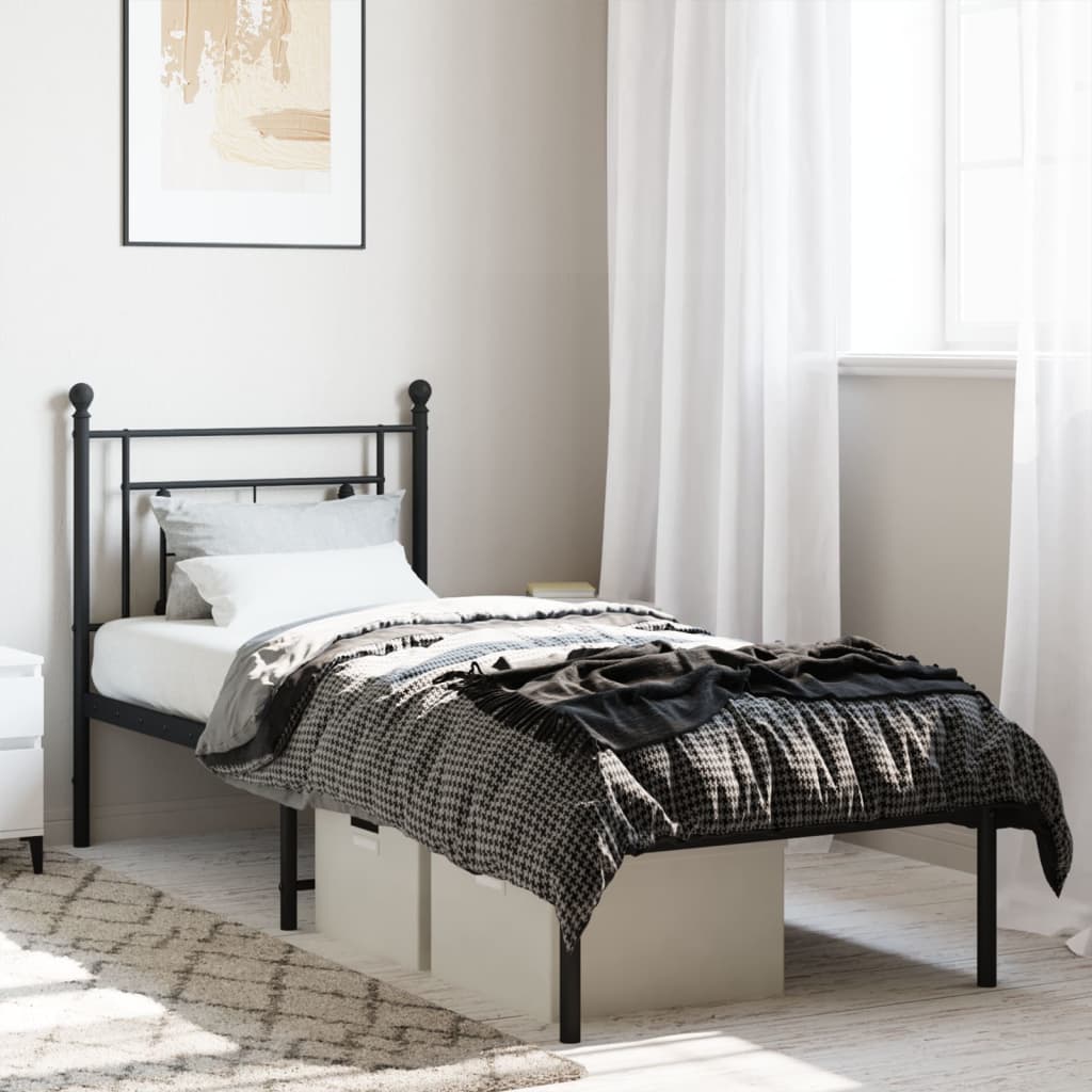 Bedframe met hoofdbord metaal zwart 80x200 cm is nu te koop bij PeponiXL, paradijselijk wonen!
