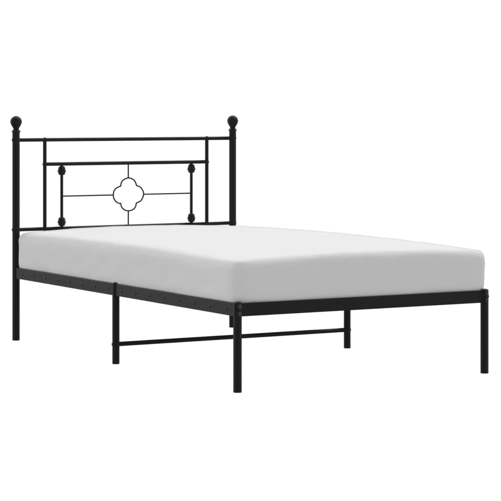 Bedframe met hoofdbord metaal zwart 107x203 cm is nu te koop bij PeponiXL, paradijselijk wonen!