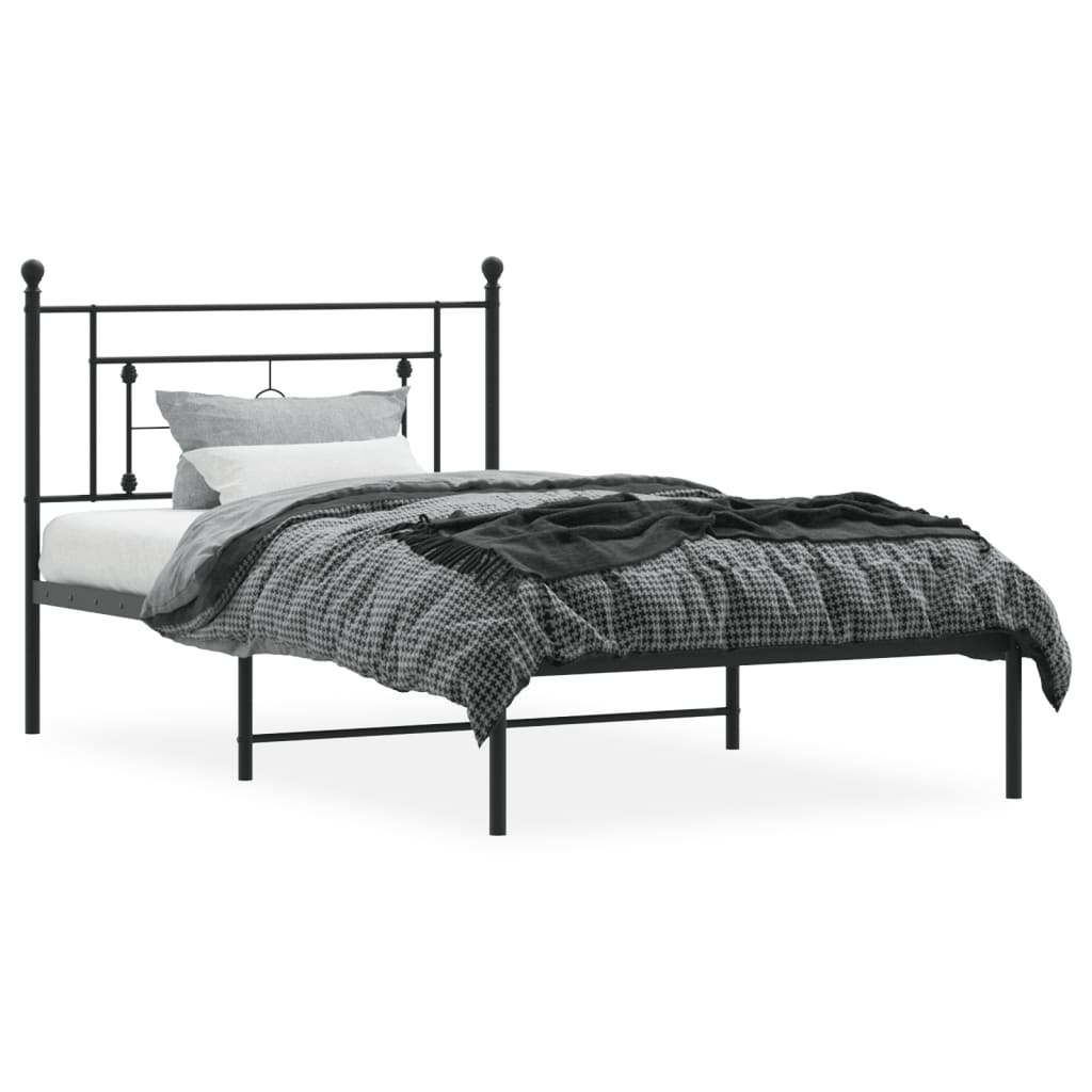 Bedframe met hoofdbord metaal zwart 107x203 cm is nu te koop bij PeponiXL, paradijselijk wonen!