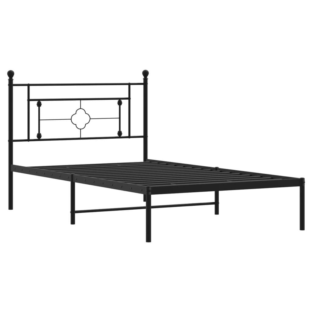 Bedframe met hoofdbord metaal zwart 107x203 cm is nu te koop bij PeponiXL, paradijselijk wonen!