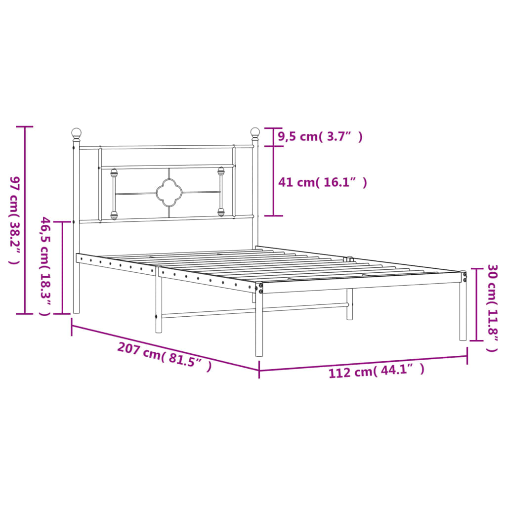 Bedframe met hoofdbord metaal zwart 107x203 cm is nu te koop bij PeponiXL, paradijselijk wonen!