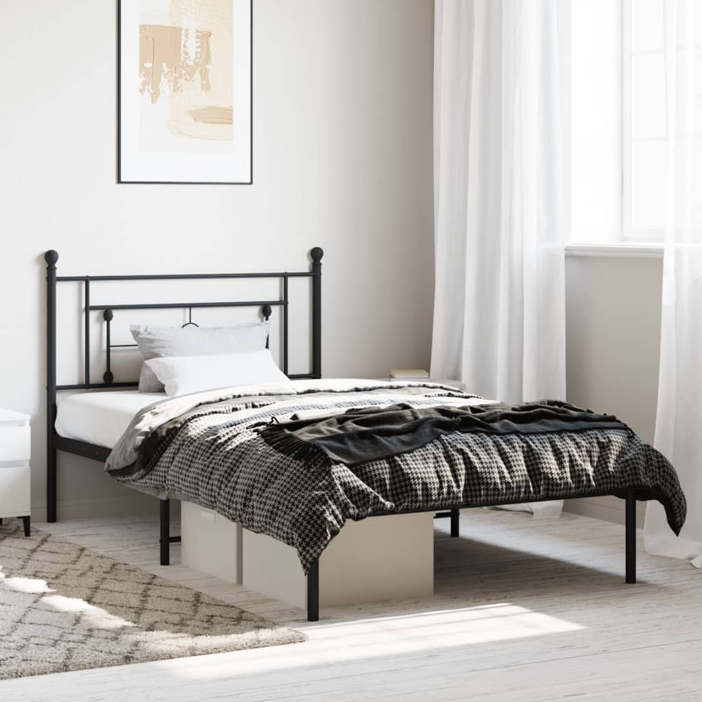 Bedframe met hoofdbord metaal zwart 107x203 cm is nu te koop bij PeponiXL, paradijselijk wonen!