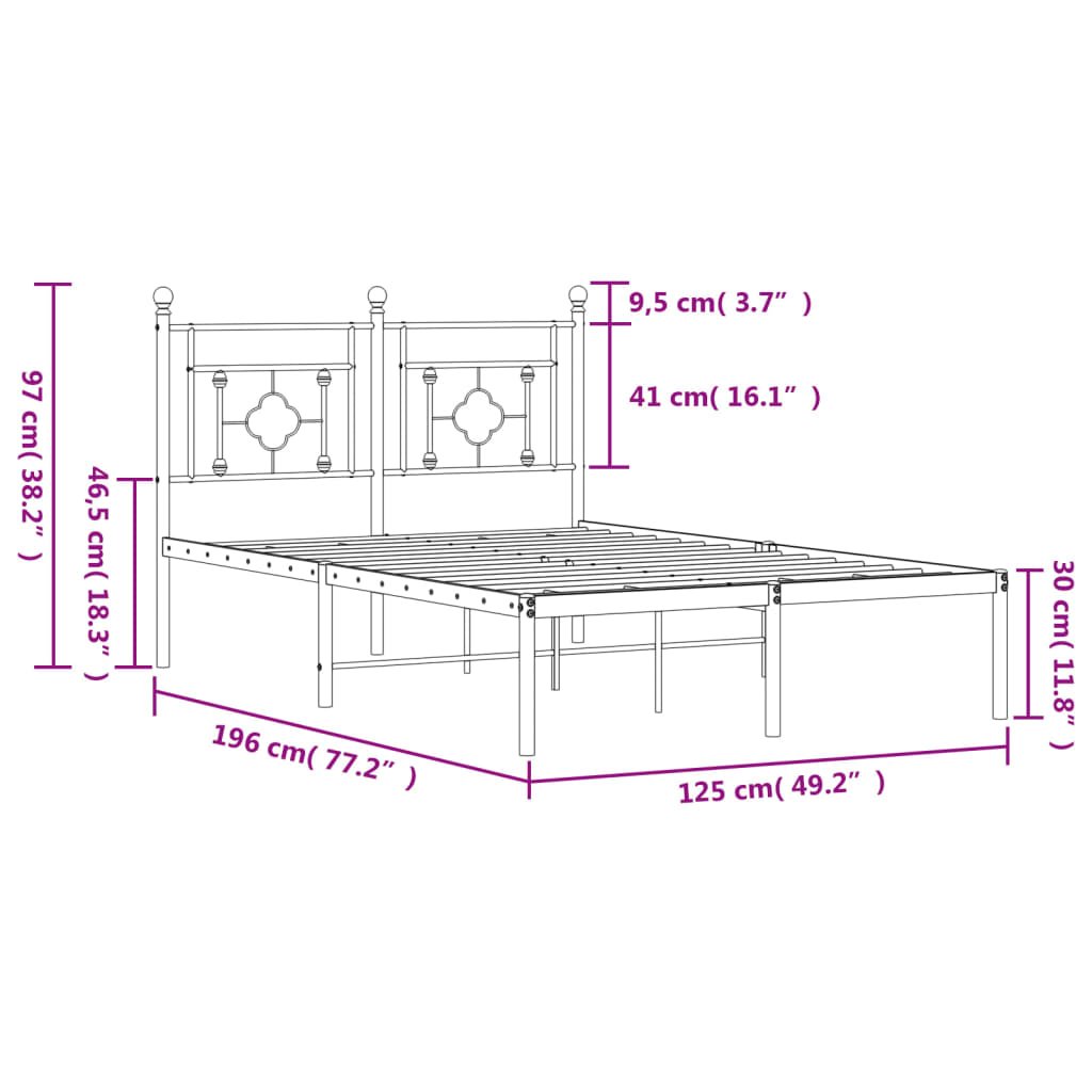 Bedframe met hoofdbord metaal zwart 120x190 cm is nu te koop bij PeponiXL, paradijselijk wonen!