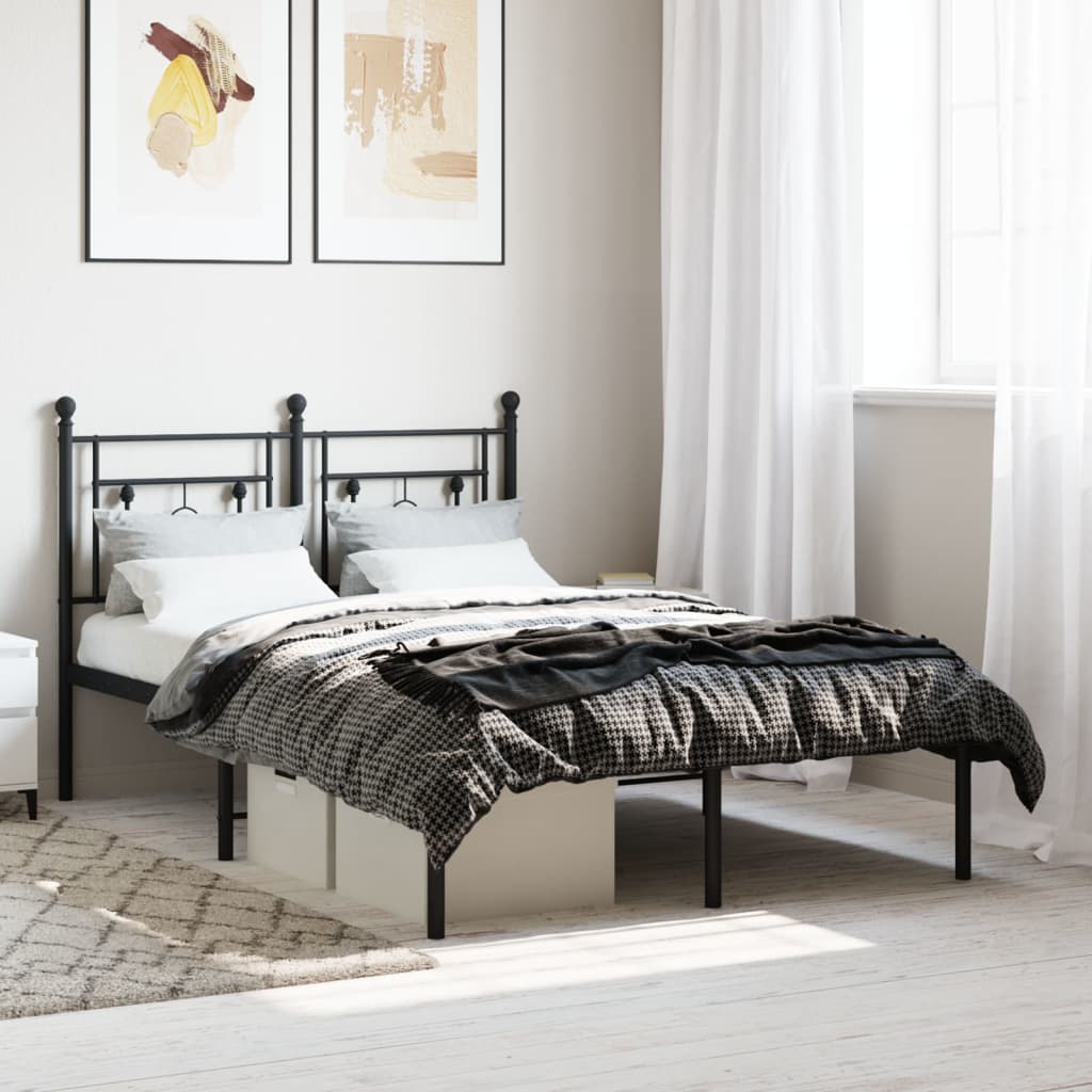 Bedframe met hoofdbord metaal zwart 120x190 cm is nu te koop bij PeponiXL, paradijselijk wonen!