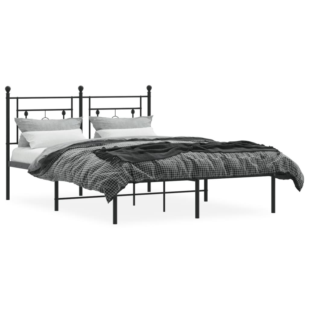 Bedframe met hoofdbord metaal zwart 140x190 cm is nu te koop bij PeponiXL, paradijselijk wonen!