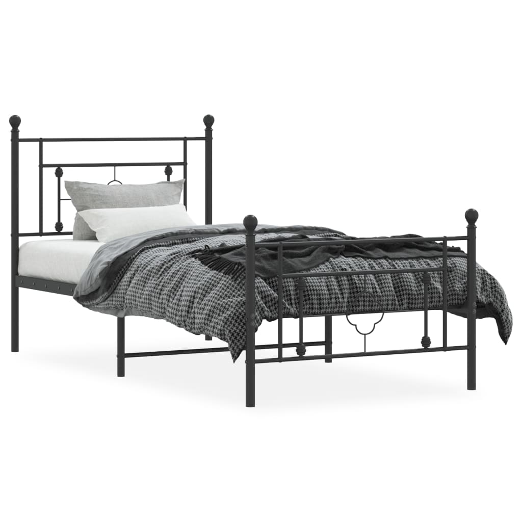 Bedframe met hoofd- en voeteneinde metaal zwart 90x190 cm is nu te koop bij PeponiXL, paradijselijk wonen!
