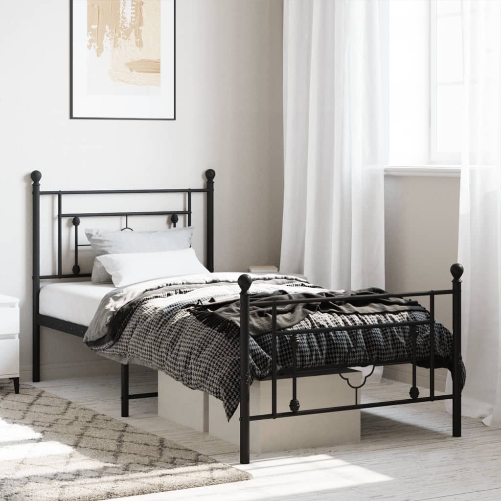 Bedframe met hoofd- en voeteneinde metaal zwart 90x190 cm is nu te koop bij PeponiXL, paradijselijk wonen!