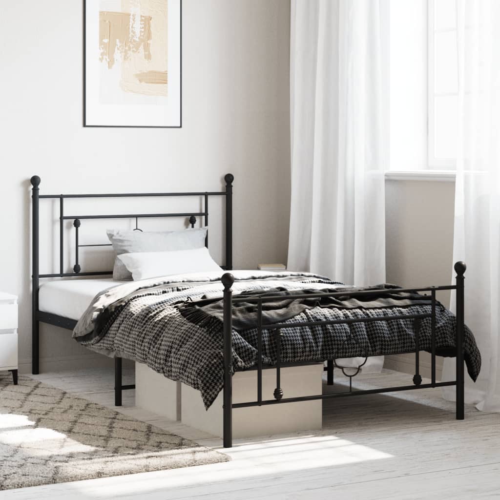 Bedframe met hoofd- en voeteneinde metaal zwart 107x203 cm is nu te koop bij PeponiXL, paradijselijk wonen!