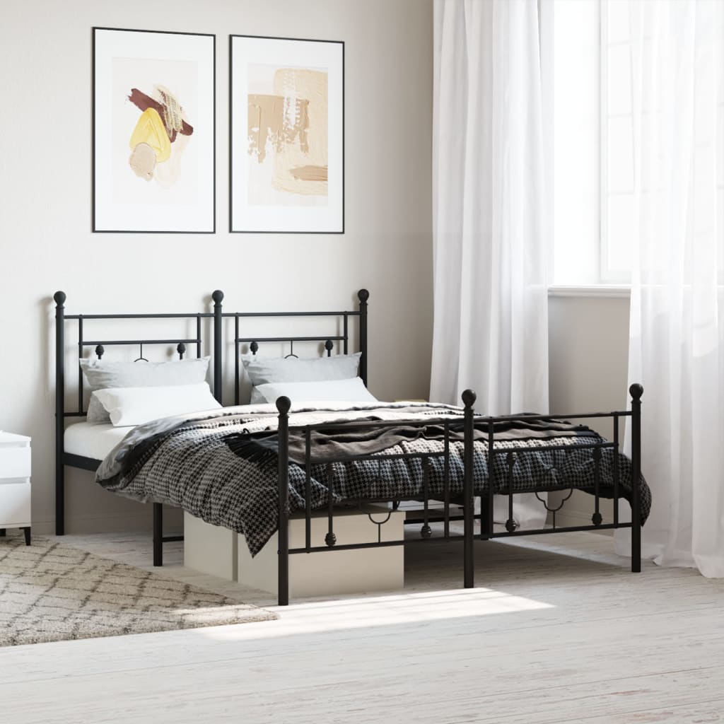Bedframe met hoofd- en voeteneinde metaal zwart 135x190 cm is nu te koop bij PeponiXL, paradijselijk wonen!