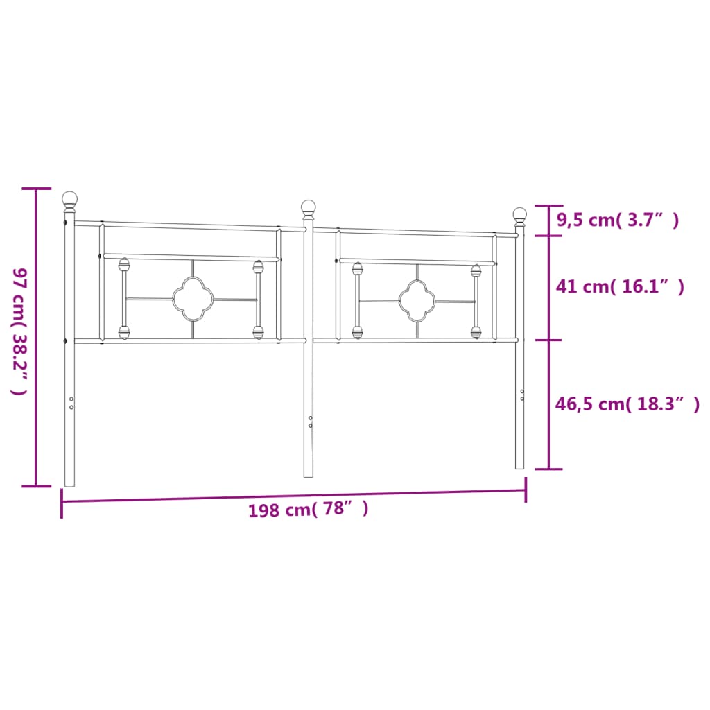 Vervangend hoofdbord 193 cm metaal zwart is nu te koop bij PeponiXL, paradijselijk wonen!