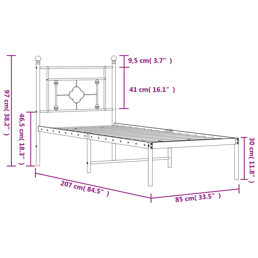 Bedframe met hoofdbord metaal wit 80x200 cm is nu te koop bij PeponiXL, paradijselijk wonen!