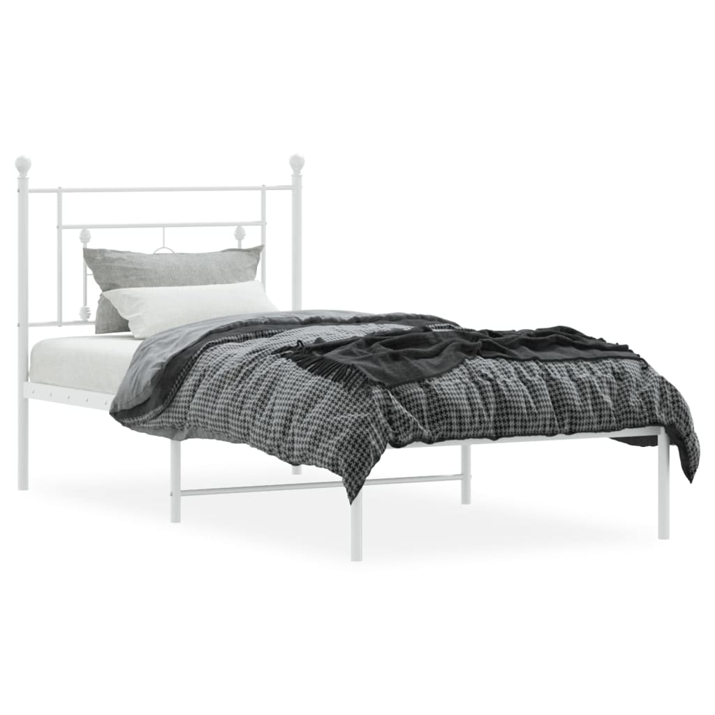Bedframe met hoofdbord metaal wit 90x200 cm is nu te koop bij PeponiXL, paradijselijk wonen!
