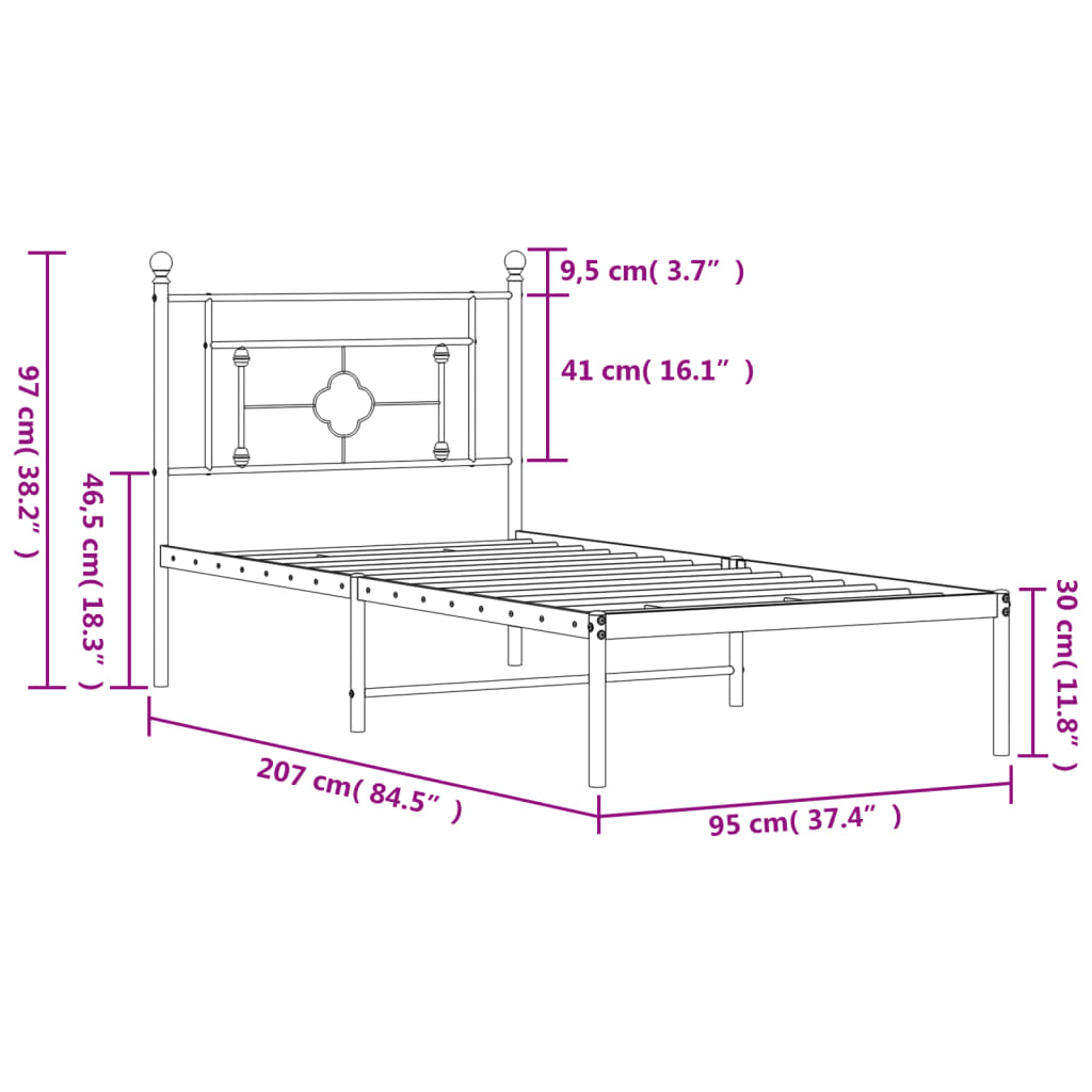 Bedframe met hoofdbord metaal wit 90x200 cm is nu te koop bij PeponiXL, paradijselijk wonen!