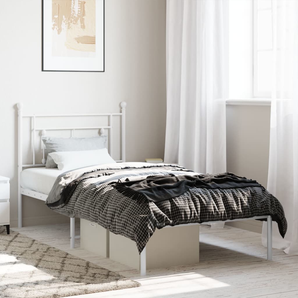 Bedframe met hoofdbord metaal wit 90x200 cm is nu te koop bij PeponiXL, paradijselijk wonen!