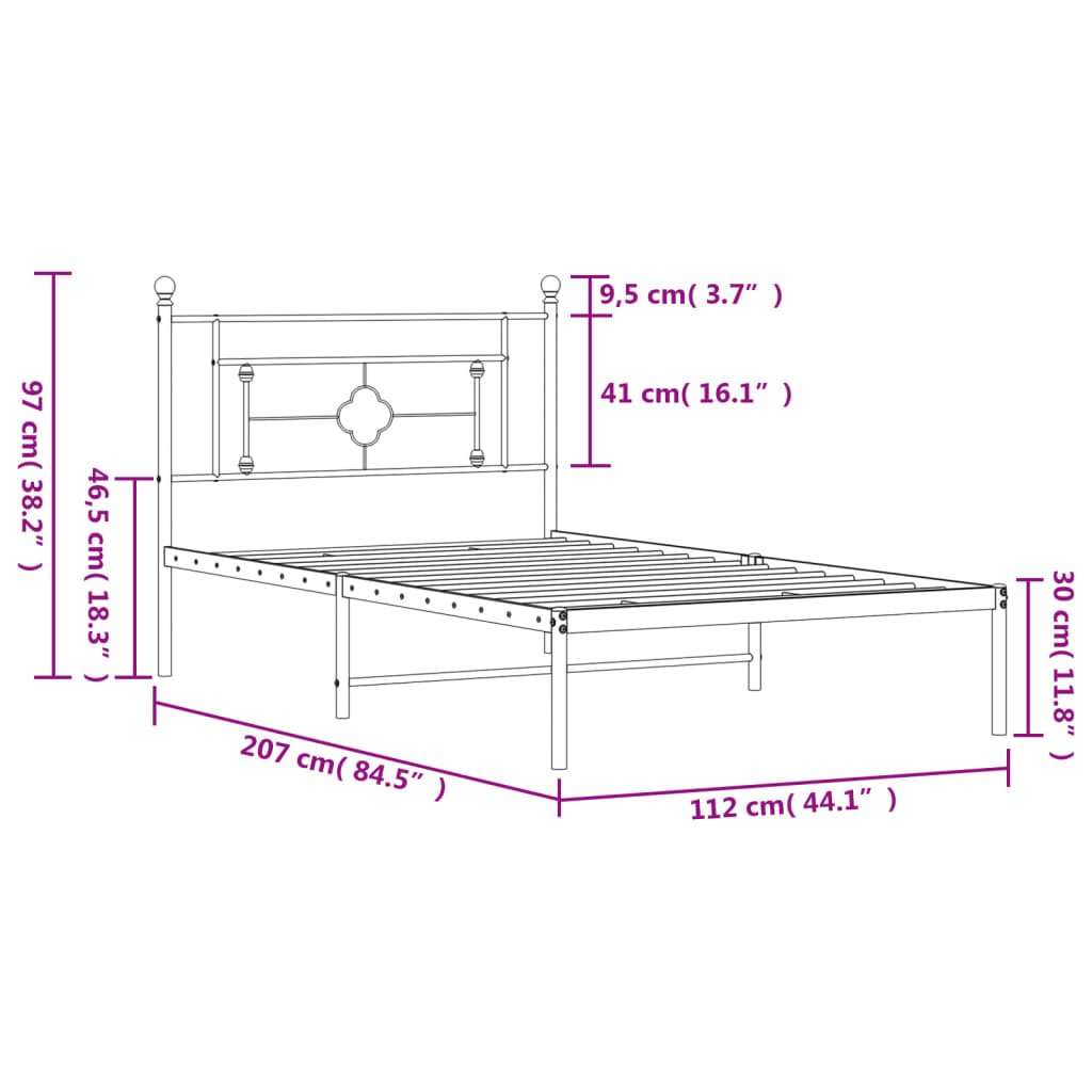 Bedframe met hoofdbord metaal wit 107x203 cm is nu te koop bij PeponiXL, paradijselijk wonen!