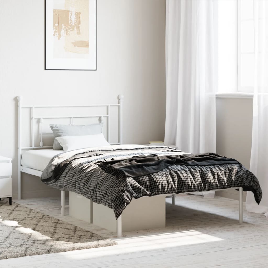 Bedframe met hoofdbord metaal wit 107x203 cm is nu te koop bij PeponiXL, paradijselijk wonen!