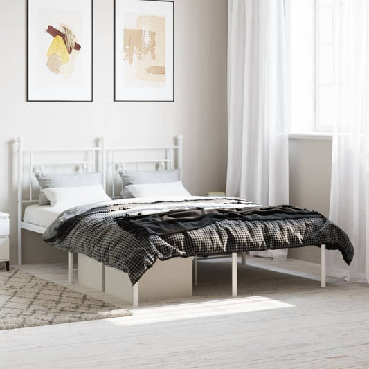 Bedframe met hoofdbord metaal wit 135x190 cm is nu te koop bij PeponiXL, paradijselijk wonen!