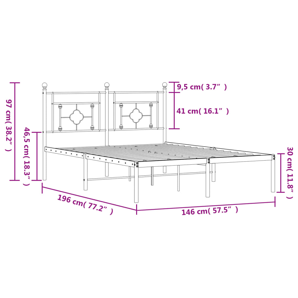 Bedframe met hoofdbord metaal wit 140x190 cm is nu te koop bij PeponiXL, paradijselijk wonen!