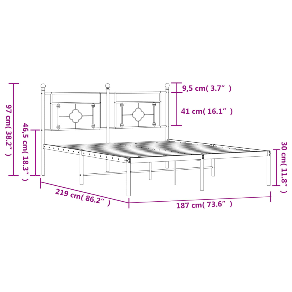 Bedframe met hoofdbord metaal wit 183x213 cm is nu te koop bij PeponiXL, paradijselijk wonen!