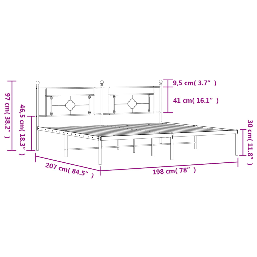 Bedframe met hoofdbord metaal wit 193x203 cm is nu te koop bij PeponiXL, paradijselijk wonen!