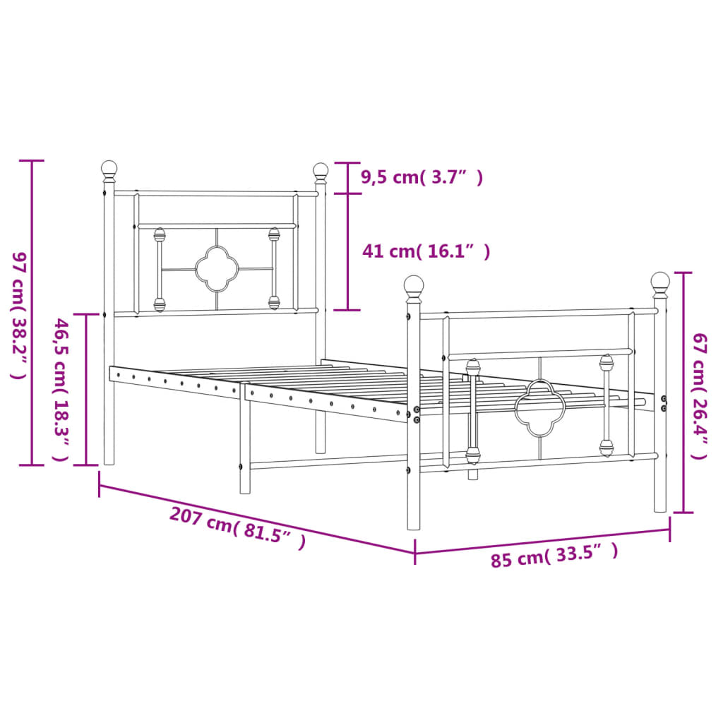 Bedframe met hoofd- en voeteneinde metaal wit 80x200 cm is nu te koop bij PeponiXL, paradijselijk wonen!