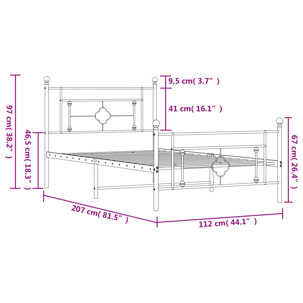 Bedframe met hoofd- en voeteneinde metaal wit 107x203 cm is nu te koop bij PeponiXL, paradijselijk wonen!