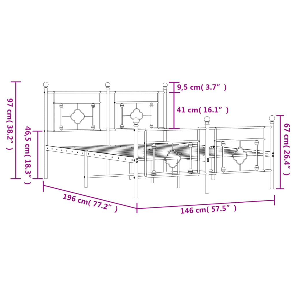 Bedframe met hoofd- en voeteneinde metaal wit 140x190 cm is nu te koop bij PeponiXL, paradijselijk wonen!