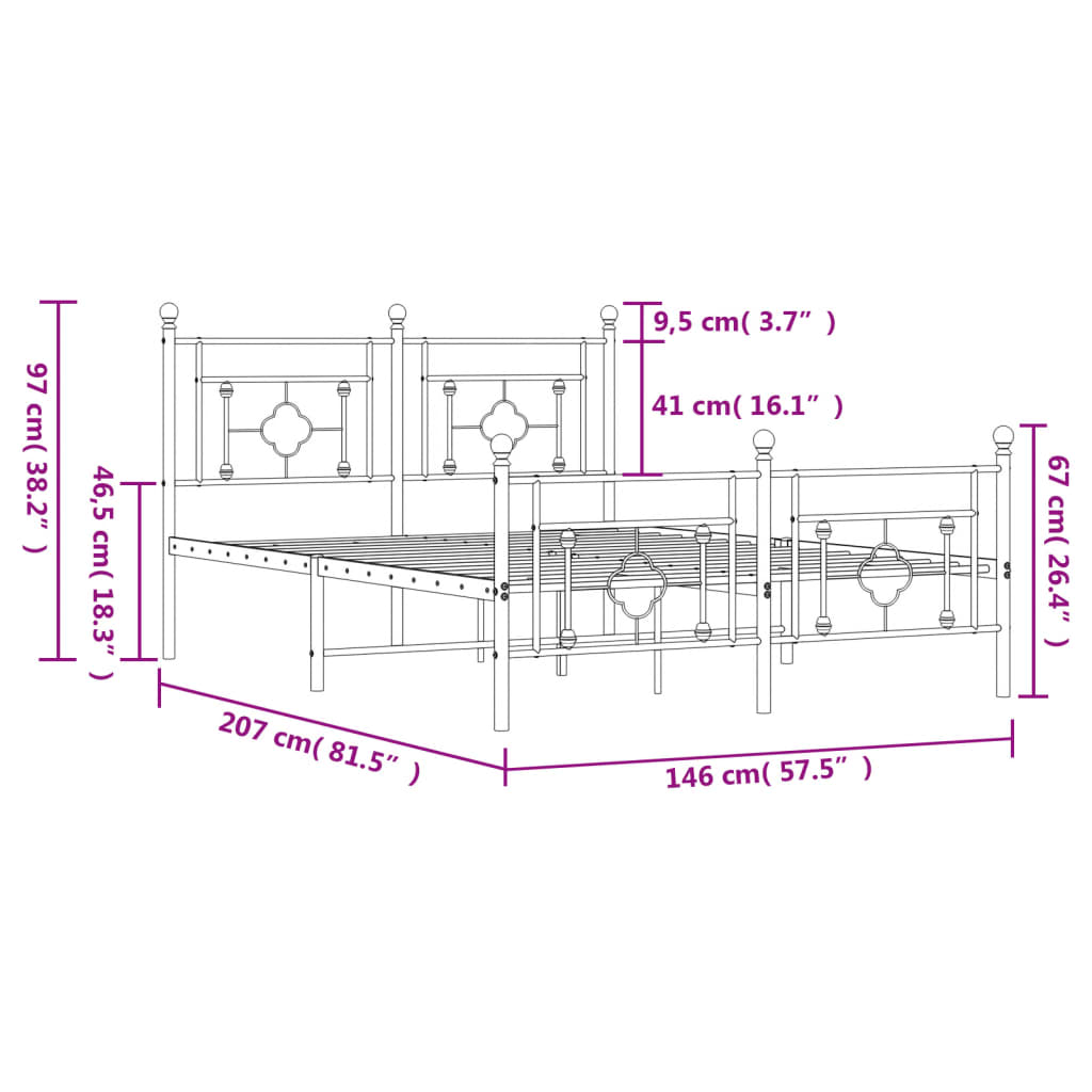 Bedframe met hoofd- en voeteneinde metaal wit 140x200 cm is nu te koop bij PeponiXL, paradijselijk wonen!