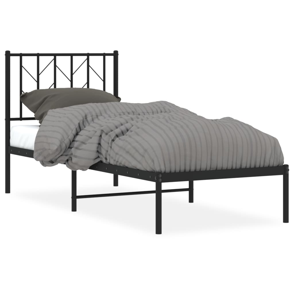 Bedframe met hoofdbord metaal zwart 75x190 cm is nu te koop bij PeponiXL, paradijselijk wonen!