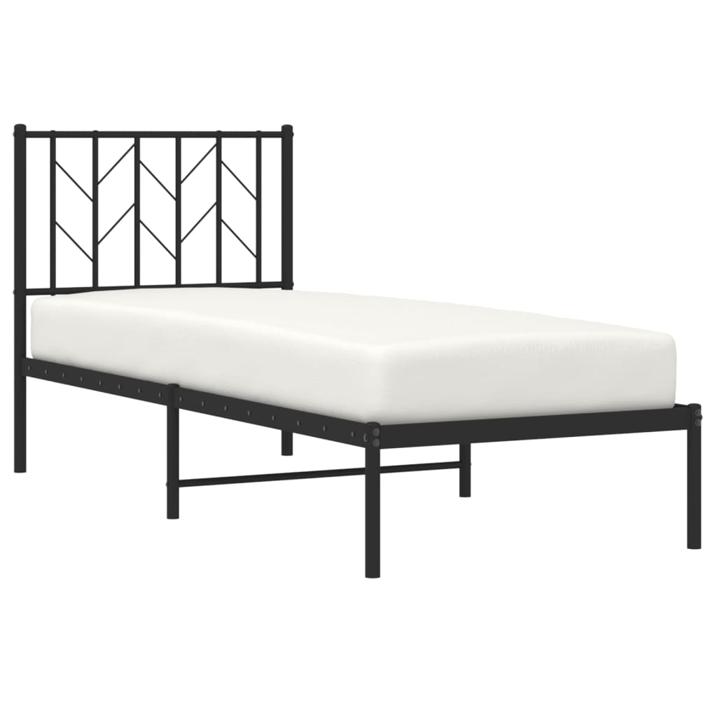 Bedframe met hoofdbord metaal zwart 75x190 cm is nu te koop bij PeponiXL, paradijselijk wonen!