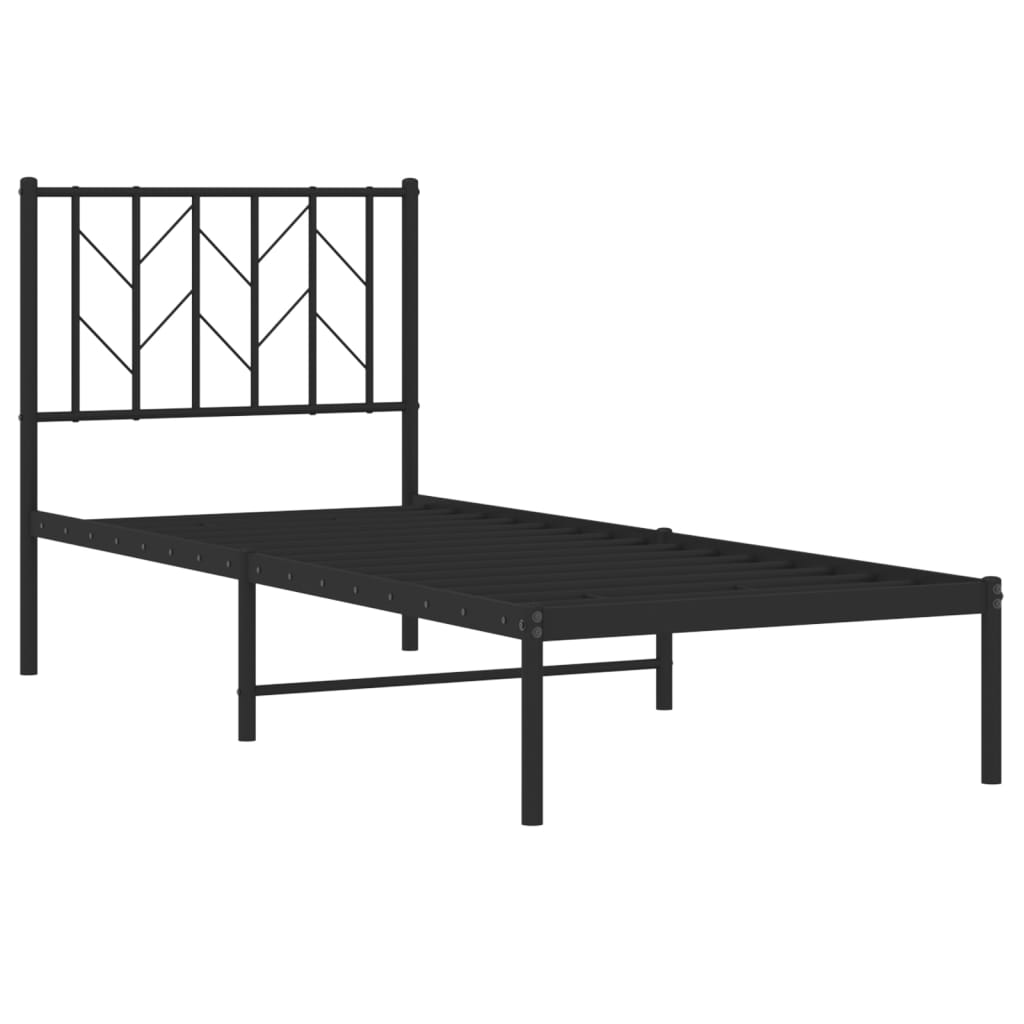 Bedframe met hoofdbord metaal zwart 75x190 cm is nu te koop bij PeponiXL, paradijselijk wonen!