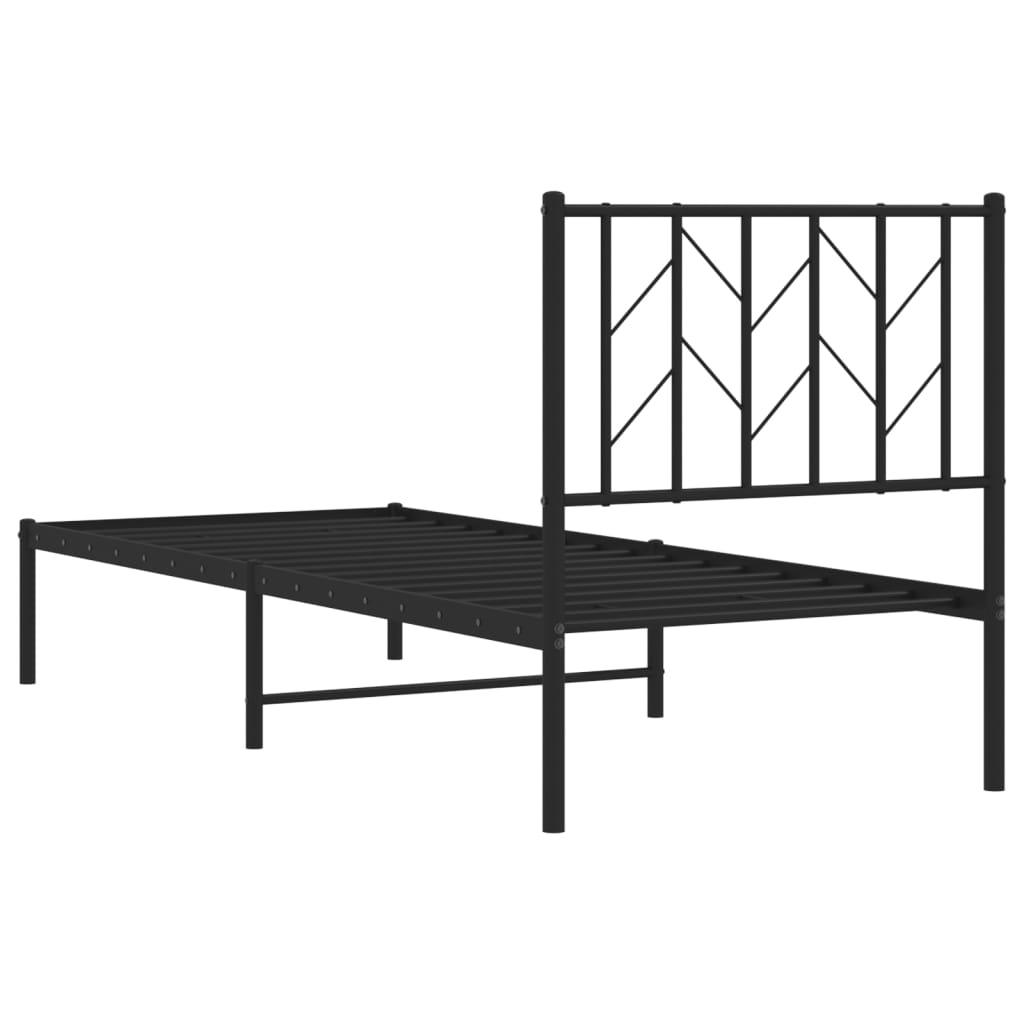 Bedframe met hoofdbord metaal zwart 75x190 cm is nu te koop bij PeponiXL, paradijselijk wonen!